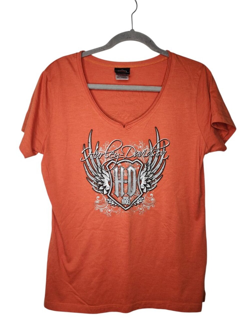 Harley-Davidson Yellow Angel Wings Graphic Short Sleeved Tee Shirt Size Large